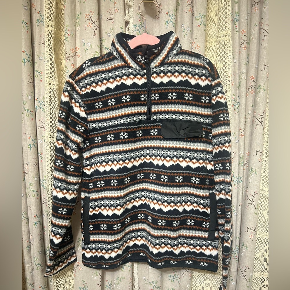 Janie And Jack Half Zip Fair Isle Fleece Pullover Size 12 New